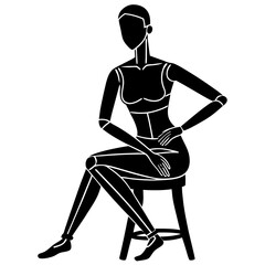 Vector silhouette of a mannequin sitting on a chair with one leg crossed over the other