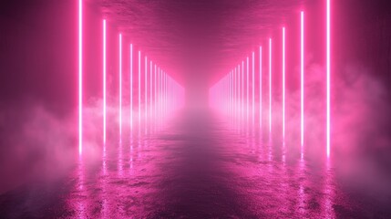 Pink Neon Lights Reflecting on Wet Surface: A Futuristic Cyberpunk Vibe
