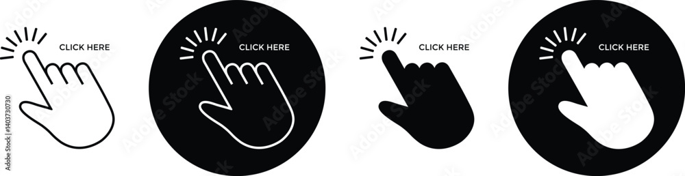 Aufkleber click here cursors symbol. stroke and outline hand clicking cursor art. website hand click cursor symbol vector illustration.