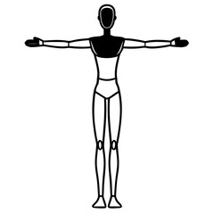 Vector silhouette of a mannequin with both arms extended to the sides as if posing, legs spread in a balanced stance