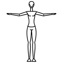 Vector silhouette of a mannequin with both arms extended to the sides as if posing, legs spread in a balanced stance