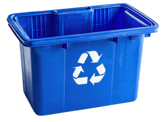 A vivid blue recycling bin embodying environmental consciousness and action
