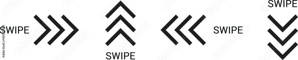 Poster set of black arrow swipe symbol. social media scroll symbol. different direction arrow swipe icon vector illustration.