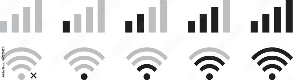 Poster set of wi-fi and mobile data signal indicators symbol. wireless communication. vector illustration.
