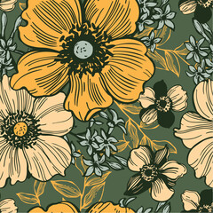 Floral background.  Seamless vector pattern with hand-drawn flowers.