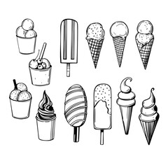 Hand-drawn ice cream. Vector sketch  illustration.
