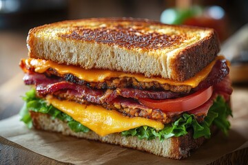 Delicious Grilled Cheese Sandwich With Pastrami And Tomato