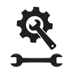 Gear setting with wrench icon in black color. Cogwheel  gear design collection on white background. Gear icon element. Vector illustration.