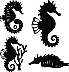 Seahorse Silhouette Vector Set Marine Seahorse Silhouette Collection
