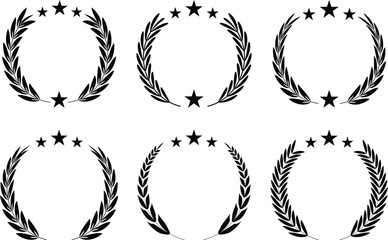 Circular laurel wreath set. Emblem floral, Greek branch of oak leaves, eucalyptus leaf, Wheat, winner award, champion and flower vector
