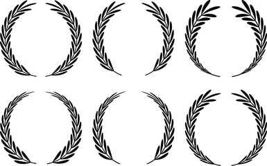 Circular laurel wreath set. Emblem floral, Greek branch of oak leaves, eucalyptus leaf, Wheat, winner award, champion and flower vector
