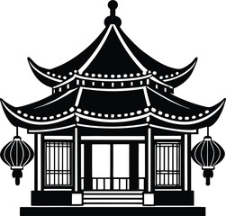 Chinese House Silhouette Vector | Traditional, Asian & Cultural Architecture