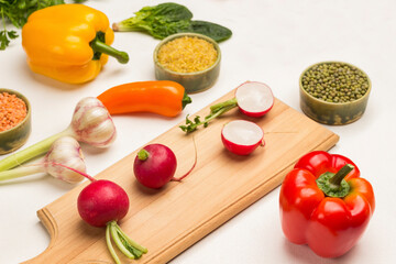 Radish on a cutting board.