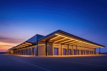 Obraz premium A next-level commercial storage facility with an ultra-sleek structural form bright ambient a weatherproof energy-efficient industrial roofline clean structured