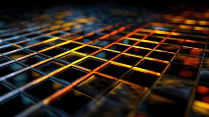 Abstract Grid Pattern with Glowing Lines Dark Background