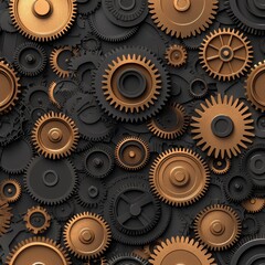 Abstract Seamless Pattern of Bronze and Black Metallic Gears