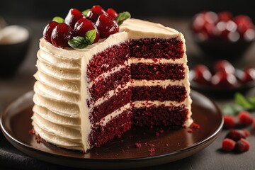 Red Velvet Cake with Cream Cheese Frosting and Berries