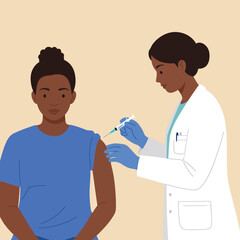 Fototapeta premium Patient receiving vaccination from healthcare professional in flat vector illustration