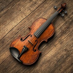 Fototapeta premium Antique Violin on Rustic Wooden Surface