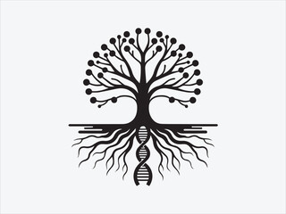 Tree with DNA Roots Silhouette Symbolizing Life, Ancestry, and Genetic Connection for Nature and Science-Themed Designs