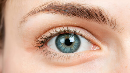 Obraz premium Close-Up of a Blue Eye with Detailed Eyelashes and Eyebrows