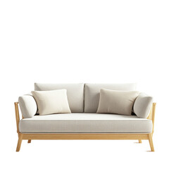 Modern sofa with cushions and decorative plants on a neutral Transparent background for stylish interior design ideas, Sofa and plant on