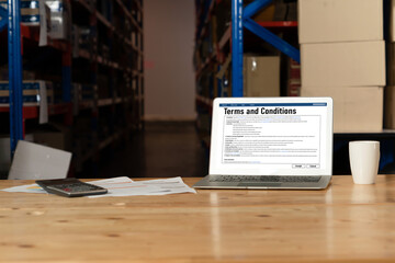 Obraz premium Digital legal contract provide terms and conditions document on computer screen ready for online digital signature for deal agreement of future business snugly