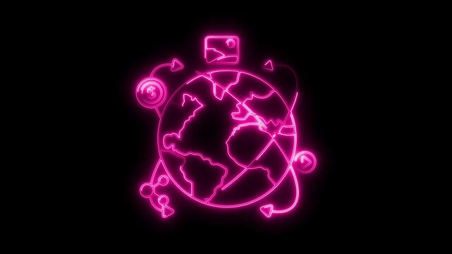 Glowing neon online-marketing icon 4k  isolated on black background. HD Video motion graphic animation