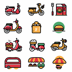 food delivery icons set