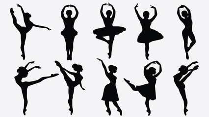 Silhouettes of Ballet Dancers Showcasing Classical Poses © stockbyazan