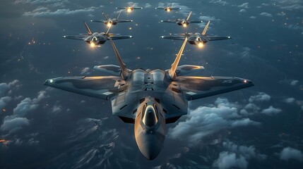 Obraz premium A formation of stealth aircraft