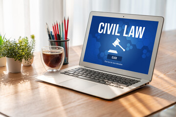 Fototapeta premium Civil law brisk information showing on computer screen for Common Justice Legal Regulation Rights Concept