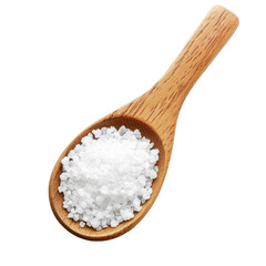 Wooden spoon filled with coarse salt isolated on a clean Transparent background for culinary use, Salt in wooden spoonisolated on PNG background