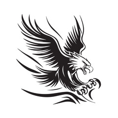 Majestic eagle soaring gracefully against a white backdrop with detailed wing and claw illustrations in silhouette Design
