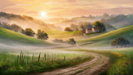 Sunrise Over Rolling Hills