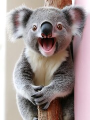 Fototapeta premium Cute Koala Smiles on Branch
