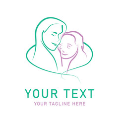 Gentle Embrace Vector Logo: Abstract Mother Child Line Art for Love, Care, Family, Support, Connection, Nurturing, Minimalist, Elegant
