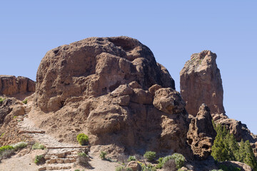 Gran Canaria, landscape of the central part of the island, Las Cumbres, ie The Summits, Roque Nublo dominates the landscape