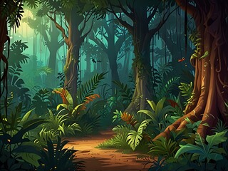beautiful cartoon jungle Landscape Scenery background illustration © Elite Elegance