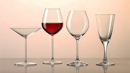 Fototapeta premium Elegant Glassware Showcase Martini, Wine, and Champagne Styles
