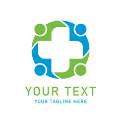 Community Medical Cross Vector Logo: Abstract People Circle with Plus Symbol for Healthcare, Support, Unity, Wellness, Clinic, Hospital, Medicine
