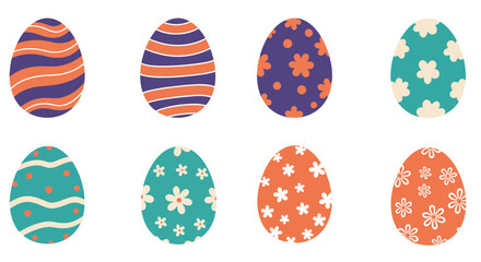 Colorful decorated Easter eggs in flat minimal style vector art