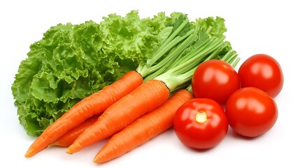 A colorful medley of fresh produce showcasing vibrant greens, oranges, and reds. A bountiful selection of healthy ingredients.