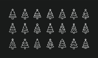 Merry Christmas Colorful Outline tree icon set on Dark background vector illustration flat design, Christmas tree silhouette vector illustration