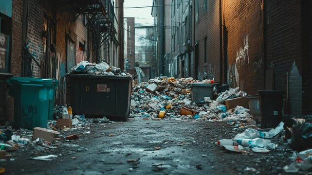Urban Wasteland: A Grimy Alleyway Overflowing with Trash