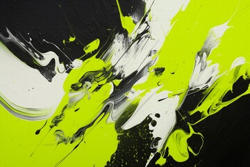 Green and white artistic splashes on a black background