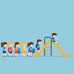 Fototapeta premium Children Playing on Slide with Minimalist Design in Vector Art Style