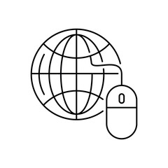 Click to Website Icon, Minimalist Line Art Mouse Click, Globe, Cursor Symbol for Internet Access
