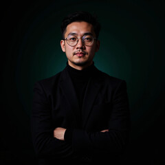 Obraz premium Serious Man in Black Blazer – Confident Male Portrait with Intense Expression 