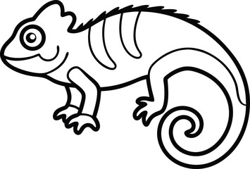 Outlined Chameleon Illustration Featuring a Curled Tail